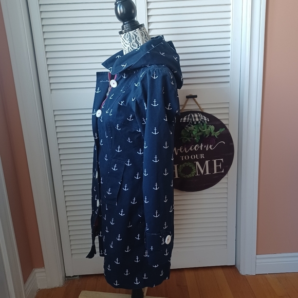 Hatley Nautical Fitted Navy Raincoat Trench Jacket with Anchor Print US 4 - Picture 6 of 12
